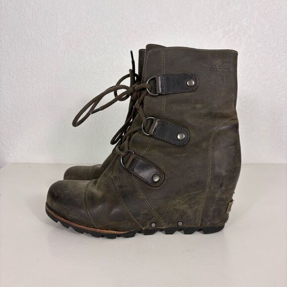 Sorel Brown Leather Lace Up Mid Calf Booties Women's Size 8.5 - Picture 1 of 12